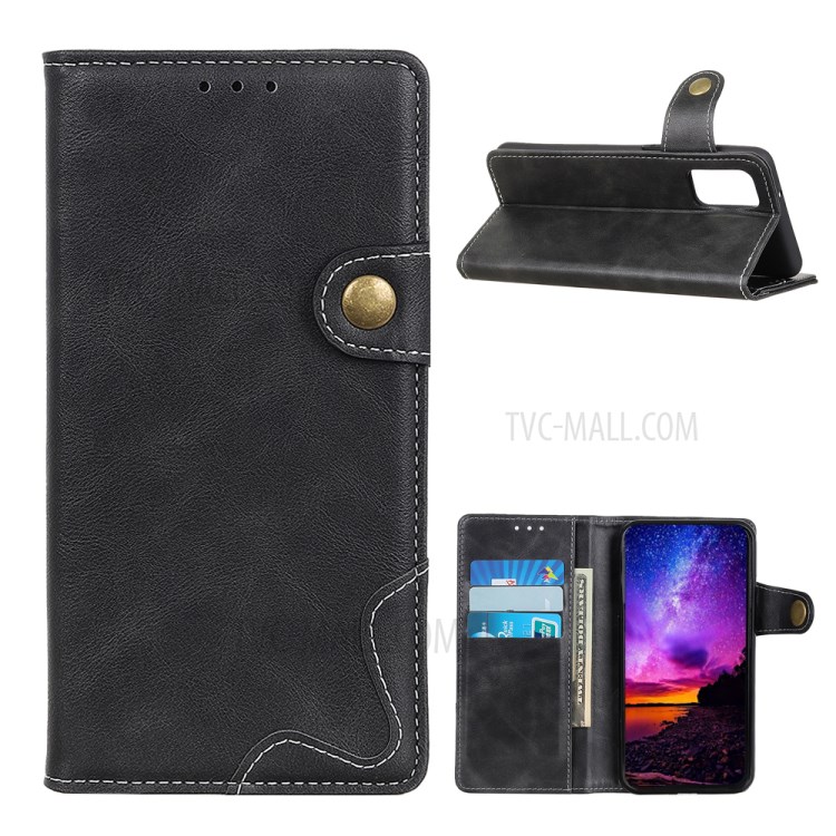 S Shape Textured Leather Cover for Huawei P smart 2021/Y7a Wallet Stand Shell - Black-1