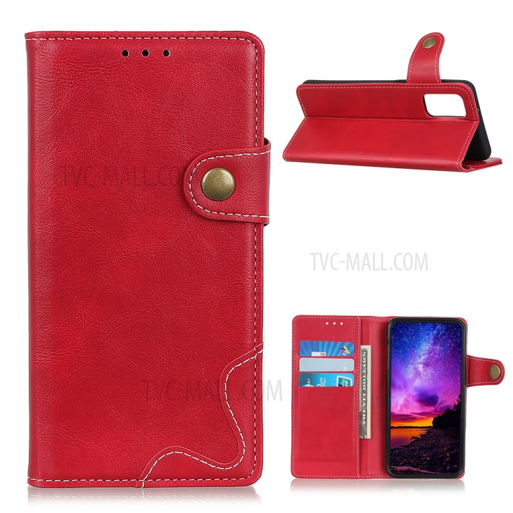 S Shape Textured Leather Cover for Huawei P smart 2021/Y7a Wallet Stand Shell - Red-1