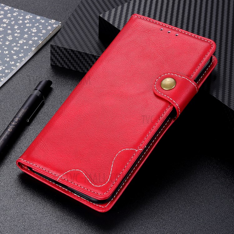S Shape Textured Leather Cover for Huawei P smart 2021/Y7a Wallet Stand Shell - Red-11