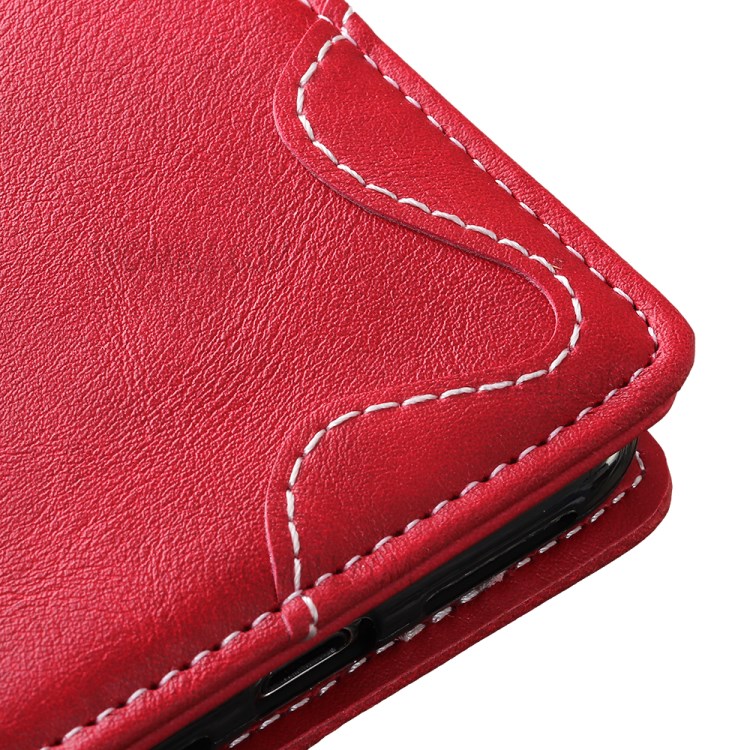 S Shape Textured Leather Cover for Huawei P smart 2021/Y7a Wallet Stand Shell - Red-6