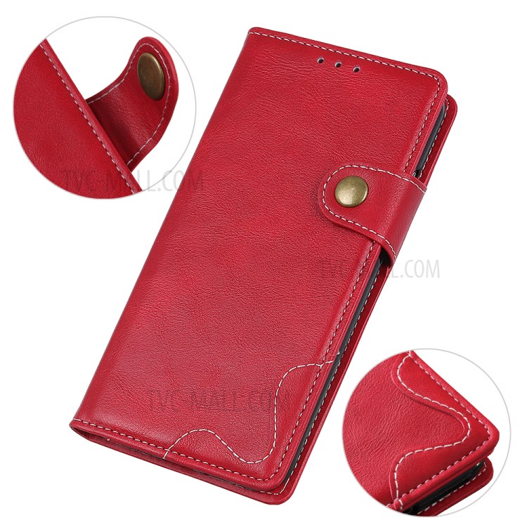S Shape Textured Leather Cover for Huawei P smart 2021/Y7a Wallet Stand Shell - Red-8