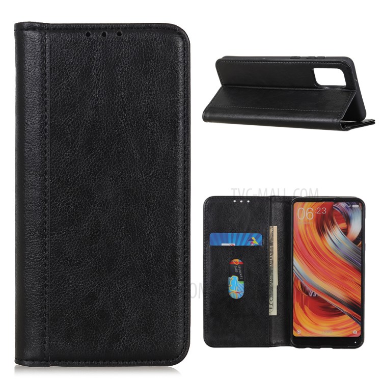 Auto-absorbed Litchi Grain Case for Huawei P smart 2021/Y7a Wallet Split Leather Cover - Black-1