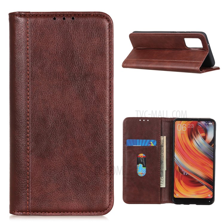 Auto-absorbed Litchi Grain Case for Huawei P smart 2021/Y7a Wallet Split Leather Cover - Brown-1