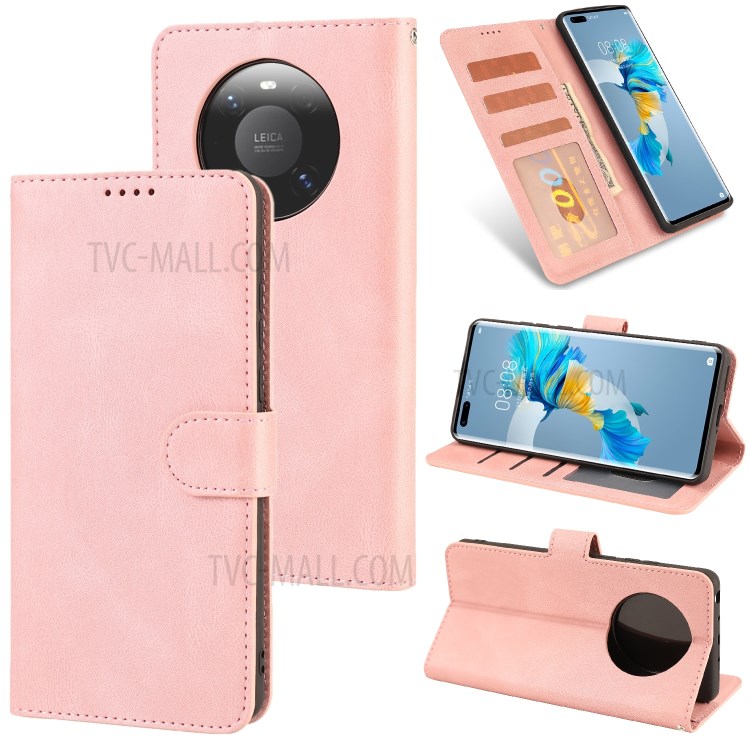 Classic Style PU Leather Phone Case with Wallet for Huawei Mate 40 - Pink-1