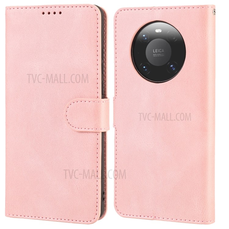 Classic Style PU Leather Phone Case with Wallet for Huawei Mate 40 - Pink-2