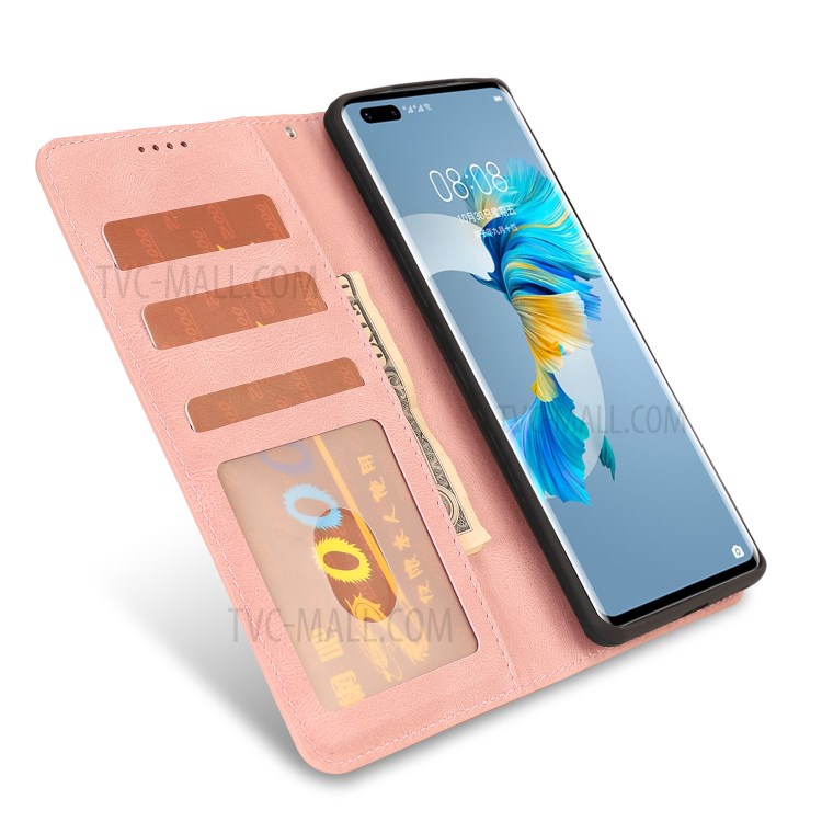 Classic Style PU Leather Phone Case with Wallet for Huawei Mate 40 - Pink-5