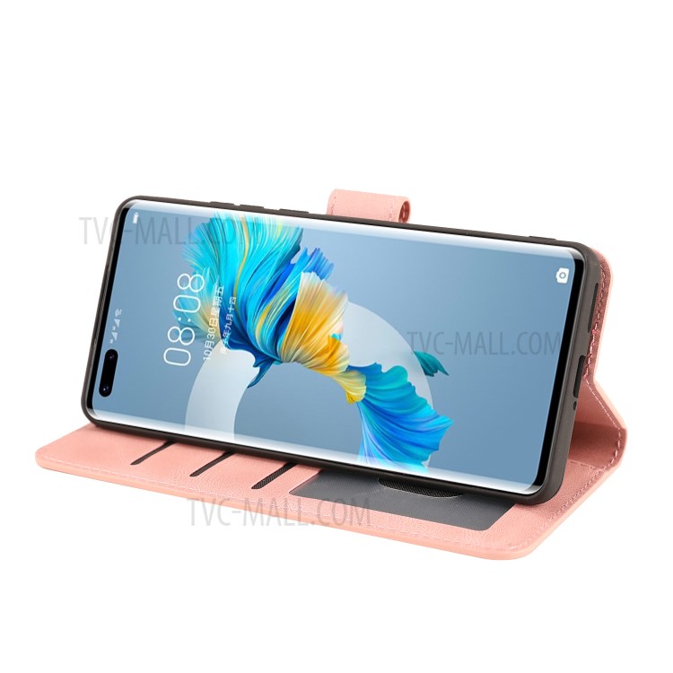 Classic Style PU Leather Phone Case with Wallet for Huawei Mate 40 - Pink-6