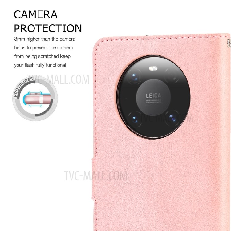 Classic Style PU Leather Phone Case with Wallet for Huawei Mate 40 - Pink-9