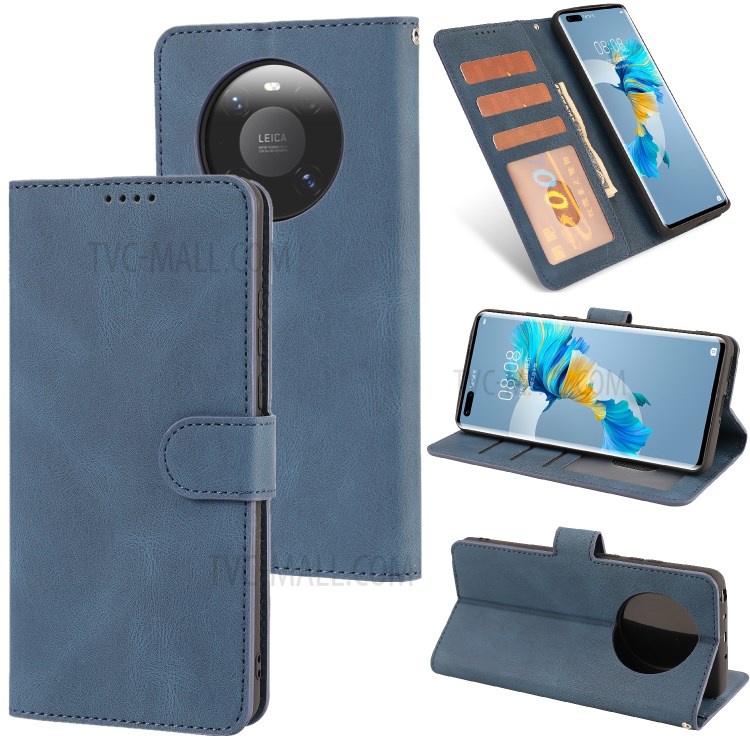 Classic Style PU Leather Phone Case with Wallet for Huawei Mate 40 - Blue-1