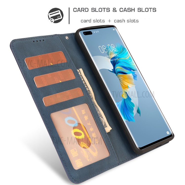 Classic Style PU Leather Phone Case with Wallet for Huawei Mate 40 - Blue-10