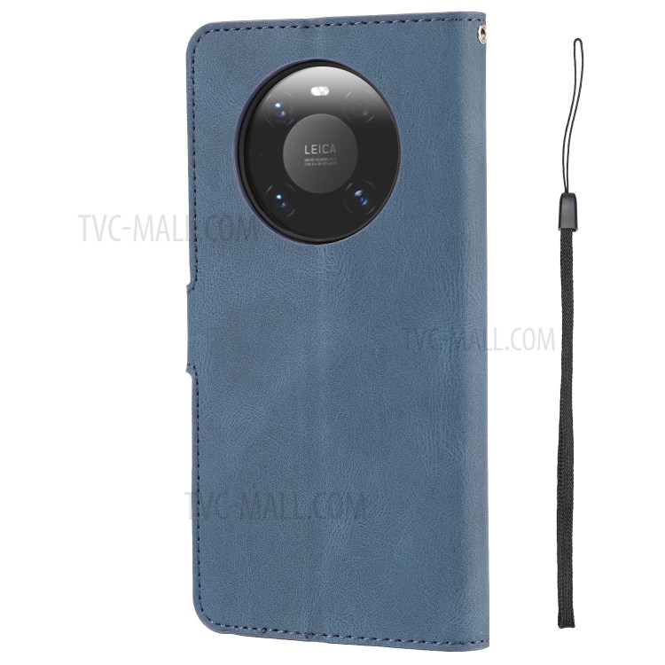 Classic Style PU Leather Phone Case with Wallet for Huawei Mate 40 - Blue-4