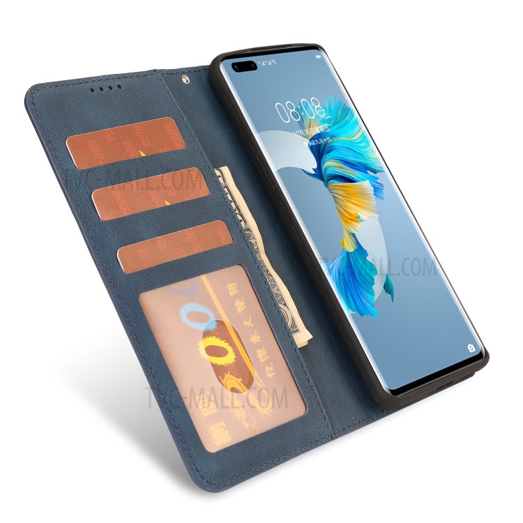 Classic Style PU Leather Phone Case with Wallet for Huawei Mate 40 - Blue-5