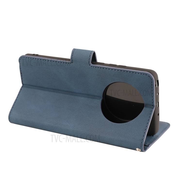 Classic Style PU Leather Phone Case with Wallet for Huawei Mate 40 - Blue-7