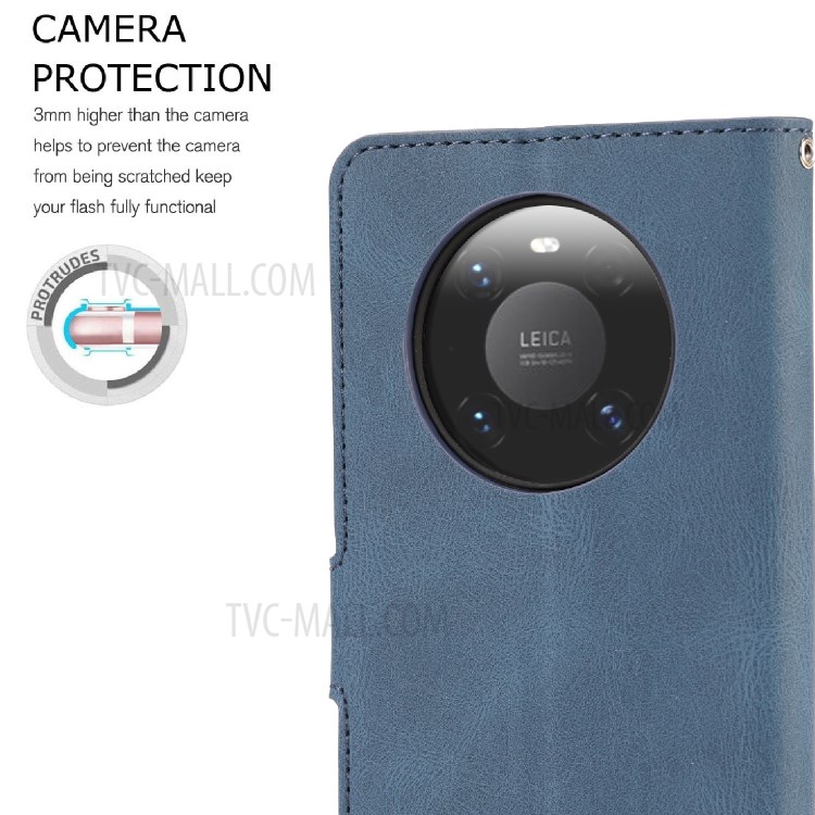 Classic Style PU Leather Phone Case with Wallet for Huawei Mate 40 - Blue-9