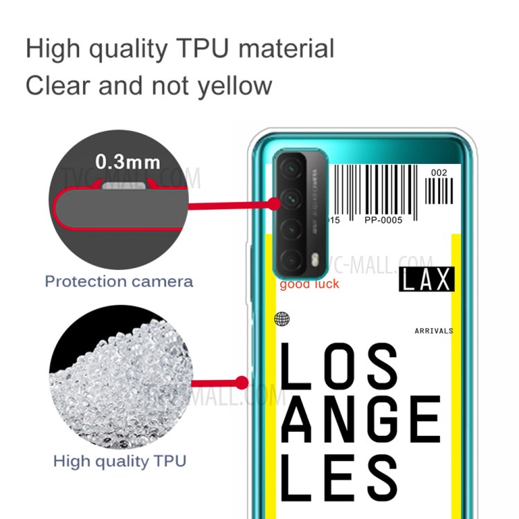 Creative Boarding Check TPU Protector Cover for Huawei P smart 2021/Y7a - LOS ANGELES-4