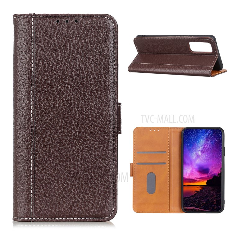 Litchi Texture Leather Wallet Case for Huawei P smart 2021/Y7a Stand Shell - Brown-1