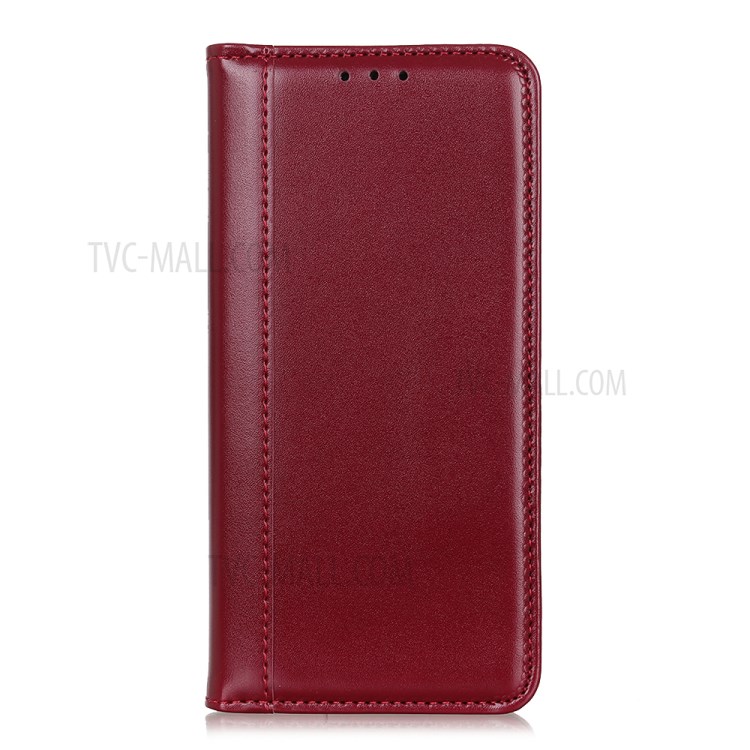 For Huawei P smart 2021/Y7a Auto-absorbed Split Leather Wallet Case with Stand - Red-2