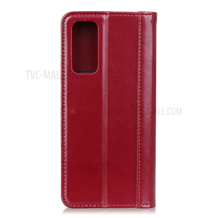 For Huawei P smart 2021/Y7a Auto-absorbed Split Leather Wallet Case with Stand - Red-3