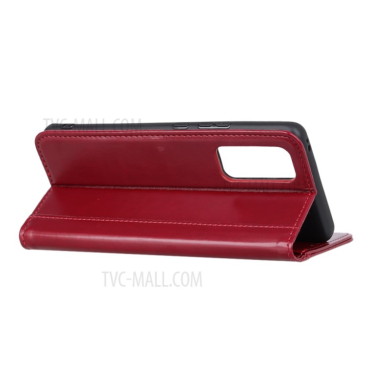 For Huawei P smart 2021/Y7a Auto-absorbed Split Leather Wallet Case with Stand - Red-4