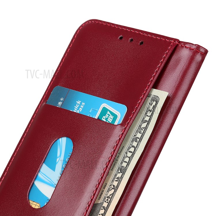For Huawei P smart 2021/Y7a Auto-absorbed Split Leather Wallet Case with Stand - Red-5