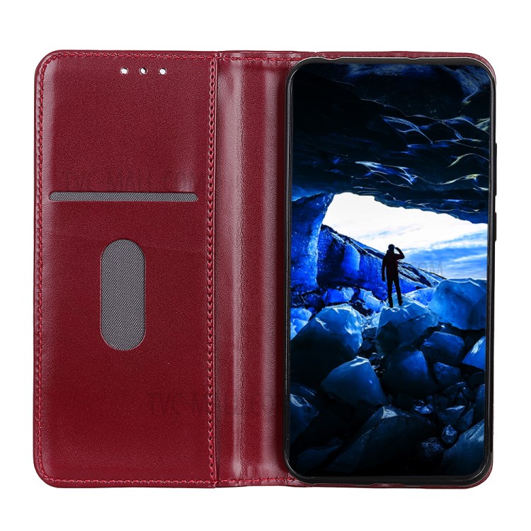 For Huawei P smart 2021/Y7a Auto-absorbed Split Leather Wallet Case with Stand - Red-7