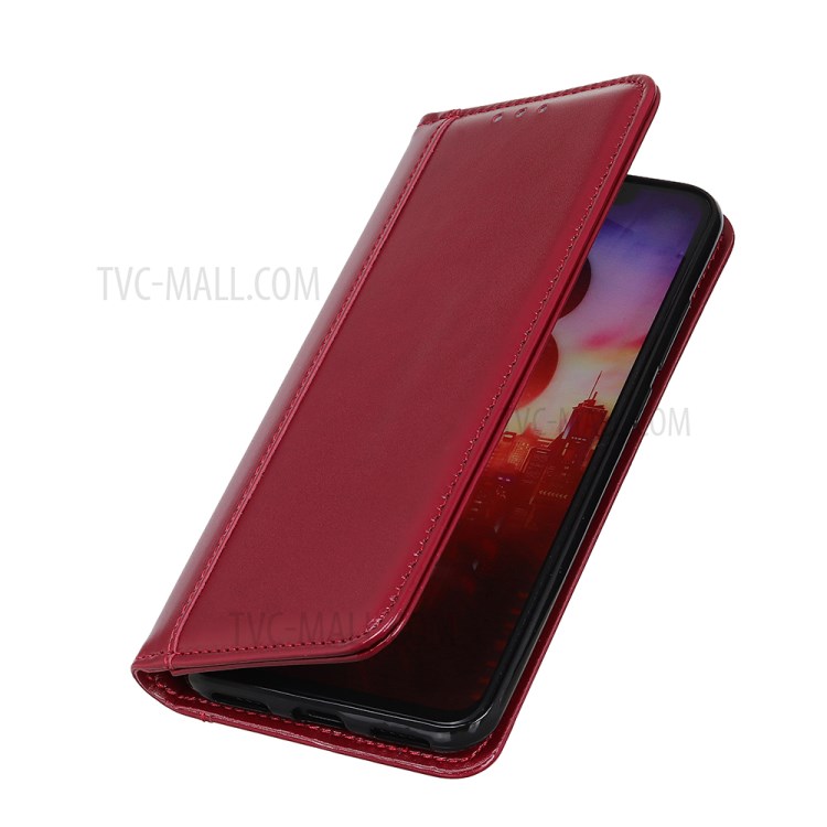 For Huawei P smart 2021/Y7a Auto-absorbed Split Leather Wallet Case with Stand - Red-8