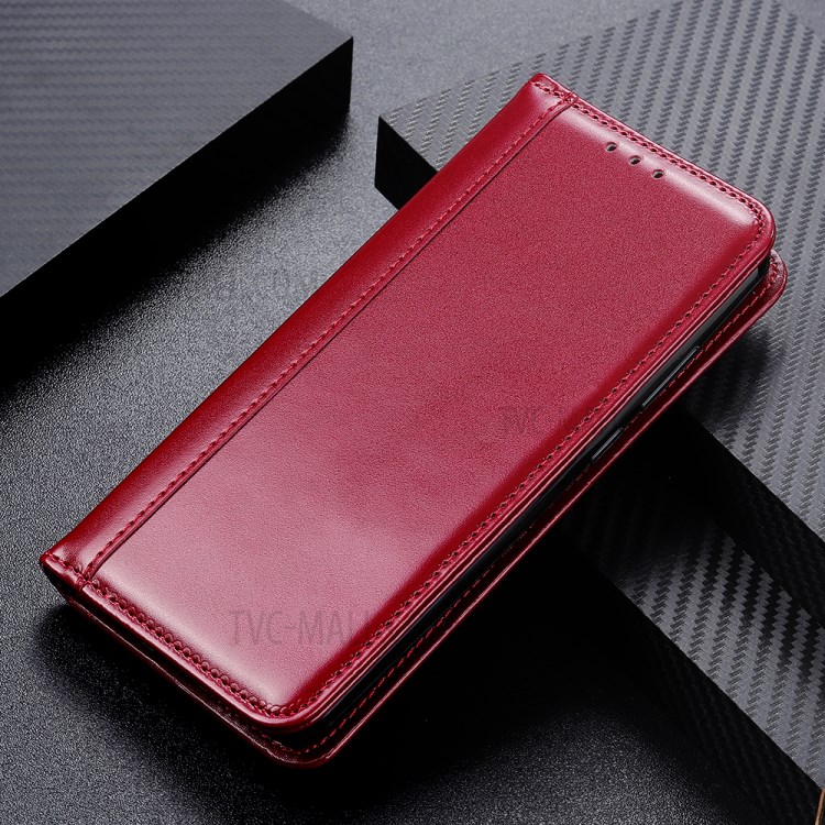 For Huawei P smart 2021/Y7a Auto-absorbed Split Leather Wallet Case with Stand - Red-9