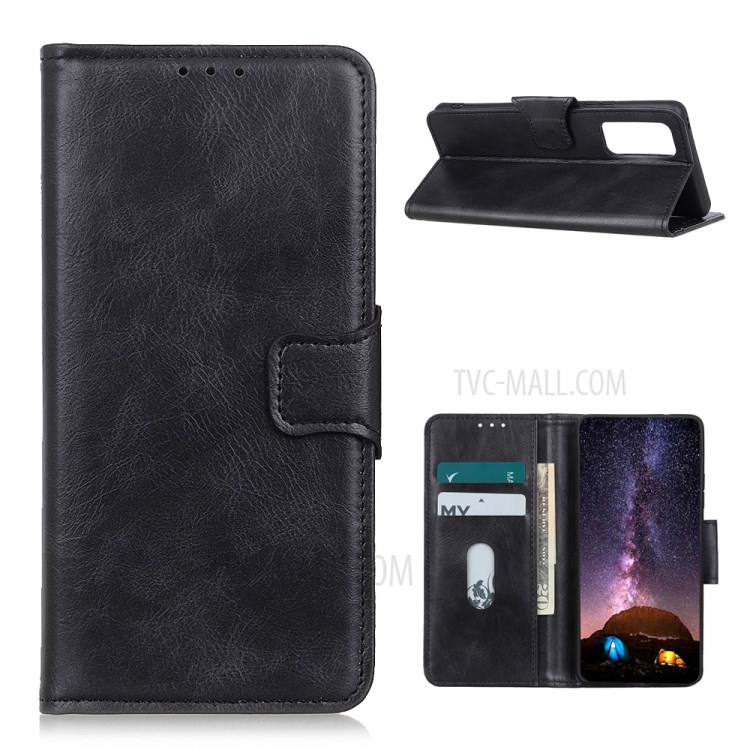 Crazy Horse Leather Shell for Huawei P smart 2021/Y7a Wallet Stand Protective Case - Black-1