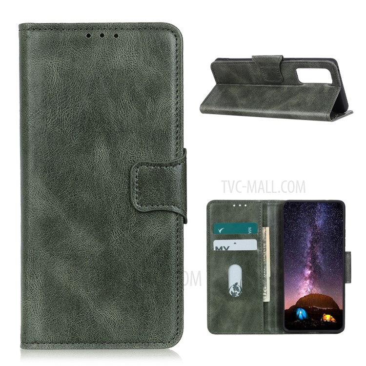Crazy Horse Leather Shell for Huawei P smart 2021/Y7a Wallet Stand Protective Case - Green-1