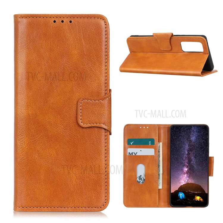 Crazy Horse Leather Shell for Huawei P smart 2021/Y7a Wallet Stand Protective Case - Brown-1