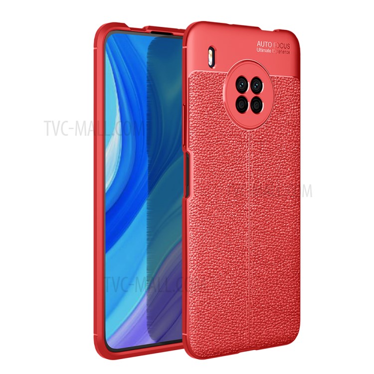 Plain Litchi Surface Soft TPU Protective Back Cover for Huawei Y9a - Red-1