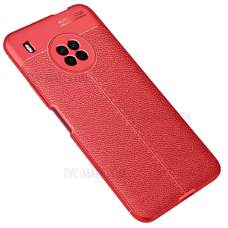 Plain Litchi Surface Soft TPU Protective Back Cover for Huawei Y9a - Red-2
