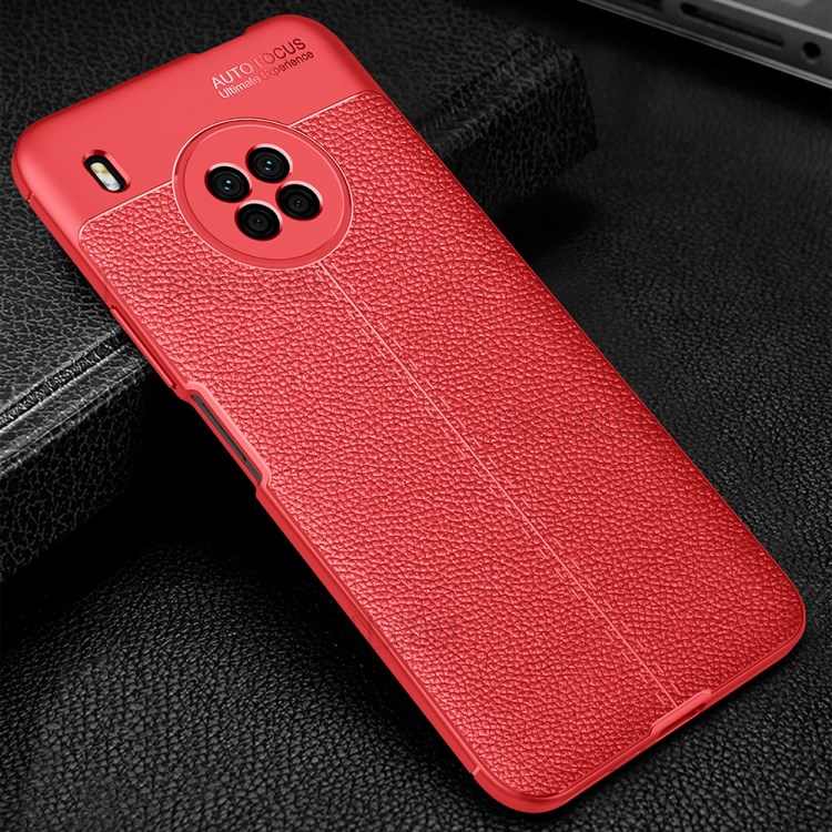 Plain Litchi Surface Soft TPU Protective Back Cover for Huawei Y9a - Red-3