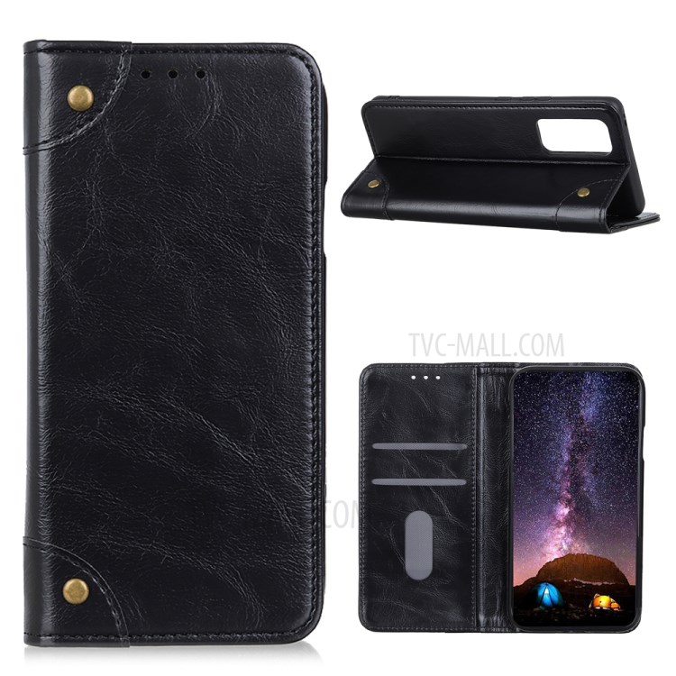 Auto-absorbed Wallet Genuine Leather Stand Phone Shell for Huawei P smart 2021/Y7a - Black-1