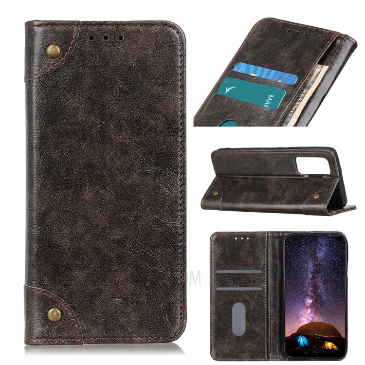 Auto-absorbed Wallet Genuine Leather Stand Phone Shell for Huawei P smart 2021/Y7a - Coffee-1