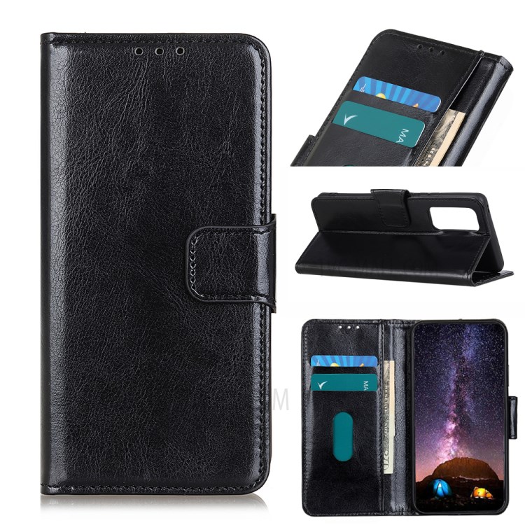 Crazy Horse Skin Leather Wallet Stand Case for Huawei P Smart 2021 - Black-1
