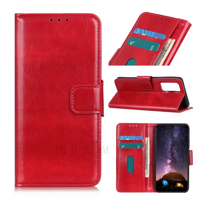Crazy Horse Skin Leather Wallet Stand Case for Huawei P Smart 2021 - Red-1