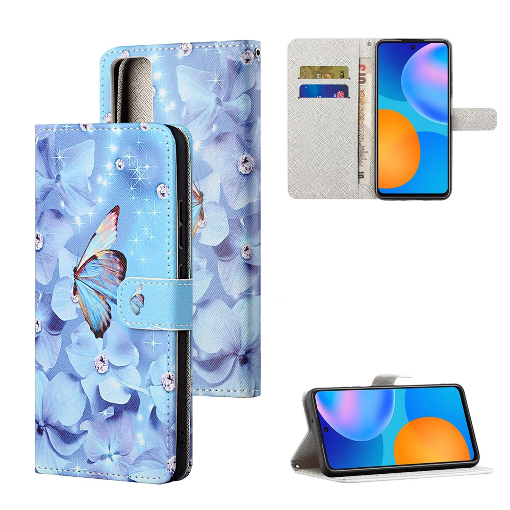 Pattern Printing Cross Texture Leather Wallet Case for Huawei P smart 2021/Y7a - Butterfly and Flowers-1