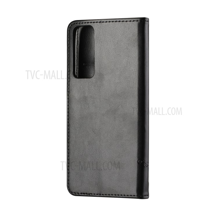 Imprint Butterfly Flowers Leather Wallet Case Cover for Huawei P smart 2021/Y7a - Black-4