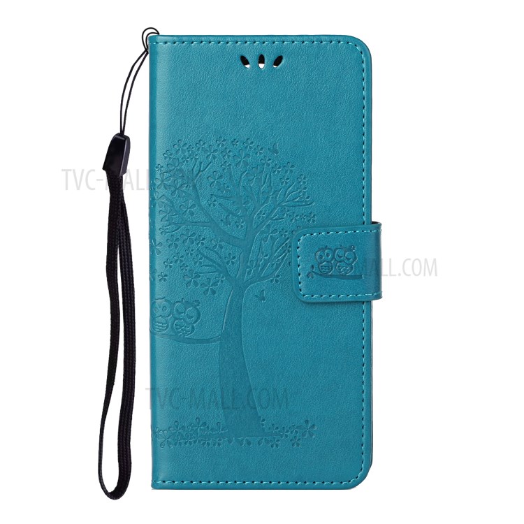 Imprint Tree Owl PU Leather Wallet Case for Huawei P smart 2021/Y7a - Blue-2