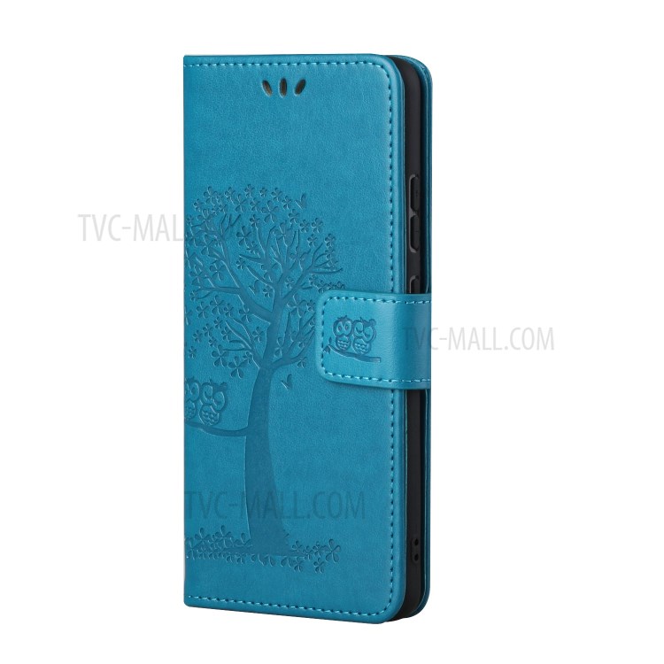 Imprint Tree Owl PU Leather Wallet Case for Huawei P smart 2021/Y7a - Blue-3