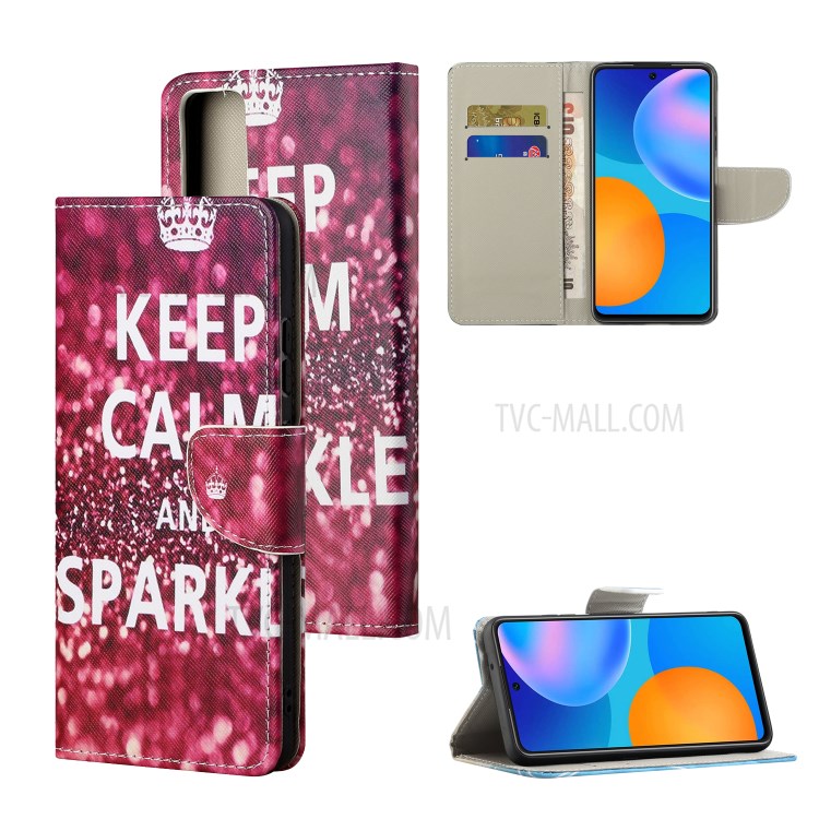 Pattern Printing Cross Texture Leather Wallet Stand Case for Huawei P smart 2021/Y7a - Quote Keep Calm and Sparkle-1
