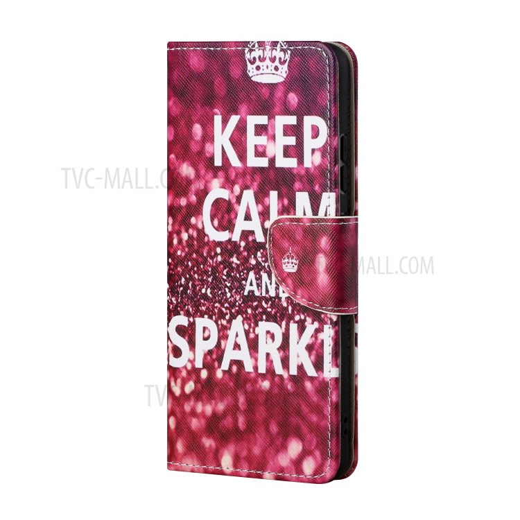 Pattern Printing Cross Texture Leather Wallet Stand Case for Huawei P smart 2021/Y7a - Quote Keep Calm and Sparkle-3