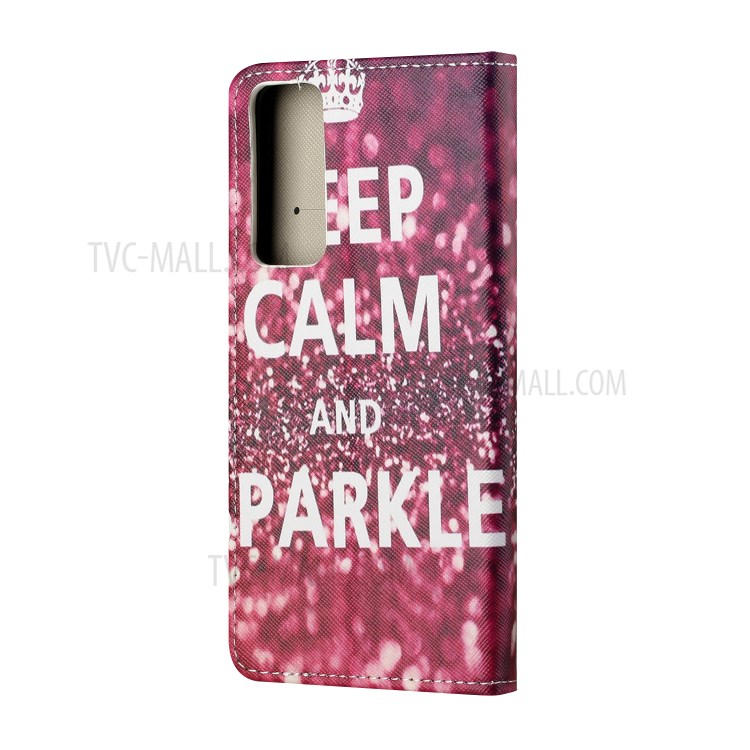 Pattern Printing Cross Texture Leather Wallet Stand Case for Huawei P smart 2021/Y7a - Quote Keep Calm and Sparkle-4