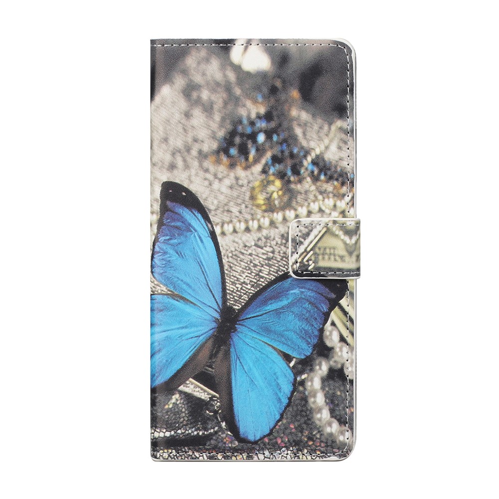 Padrão Printing Leather Stand Stand Caso Para Huawei P Smart 2021/y7a - Borboleta Azul