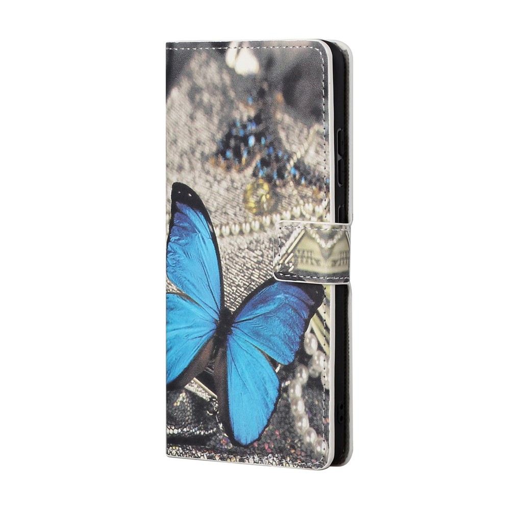 Padrão Printing Leather Stand Stand Caso Para Huawei P Smart 2021/y7a - Borboleta Azul