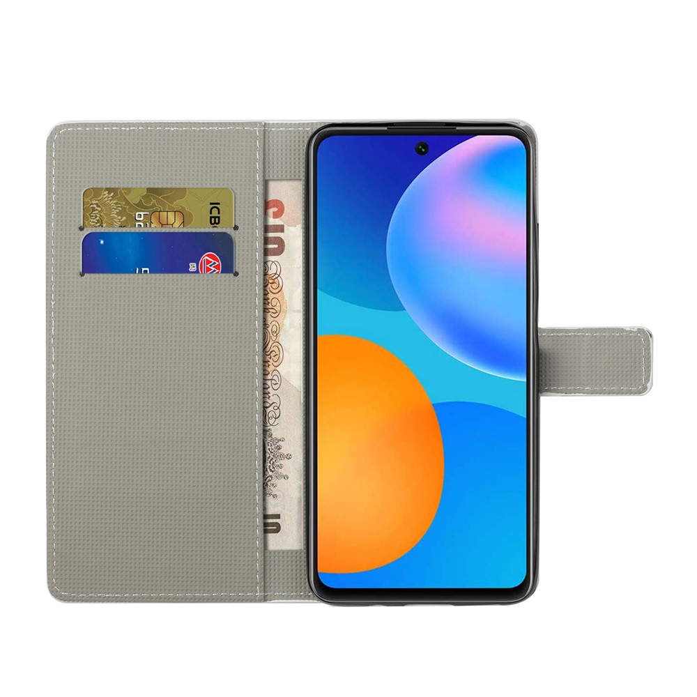 Padrão Printing Leather Stand Stand Caso Para Huawei P Smart 2021/y7a - Borboleta Azul