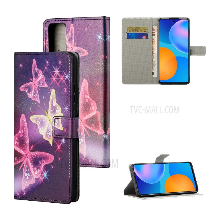 Pattern Printing Leather Wallet Stand Case for Huawei P smart 2021/Y7a - Vivid Butterfly-1