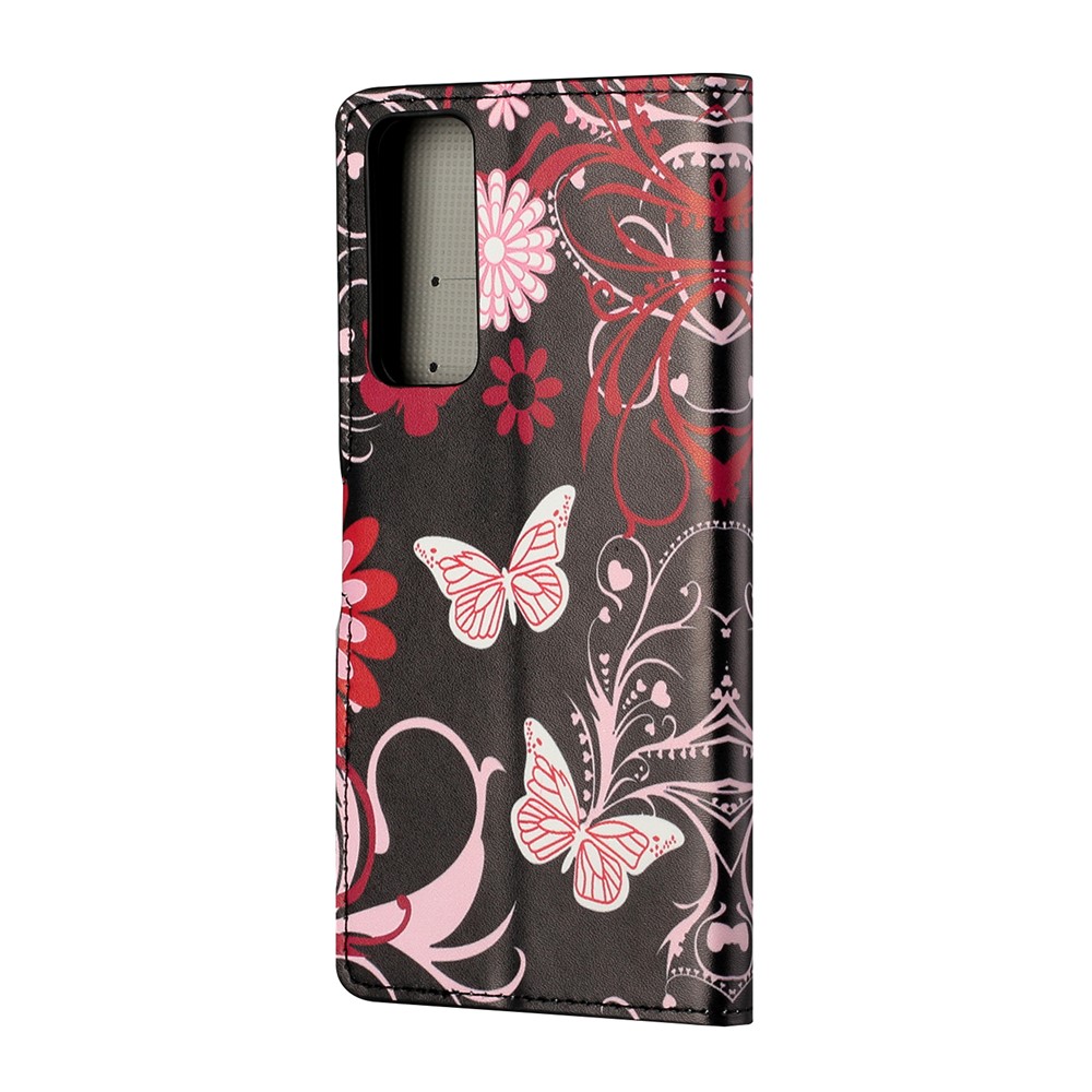 Padrão Printing Leather Stand Stand Caso Para Huawei P Smart 2021/y7a - Flor de Borboleta-4