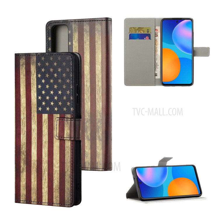 Pattern Printing Leather Wallet Stand Case for Huawei P smart 2021/Y7a - Vintage American Flag-1